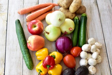 Fresh organic summer harvested vegetables washed and ready for preparing healthy meals and side dishes to share as a family