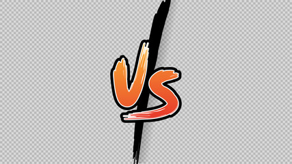 Versus VS letters fight transparent backgrounds in brush style design with black and yellow gradient colors, lightning. Vector.