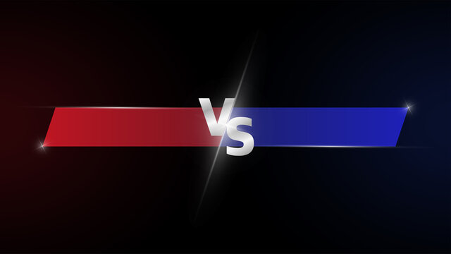 Versus VS scoreboard letters fight dark red and blue contestant in realistic style design with halftone, lightning. Dark gradient background. Vector.