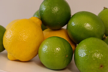 Beautiful lemons arranged on a table. A fruit rich in vitamin c.