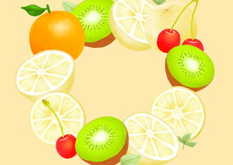 果物　フルーツ　イラスト　フレーム　夏　セット