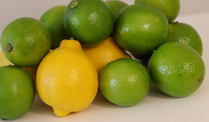 Beautiful lemons arranged on a table. A fruit rich in vitamin c.