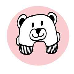 Beautiful picture with a funny bear. Postcard, page, icon. It can be used for children's things.