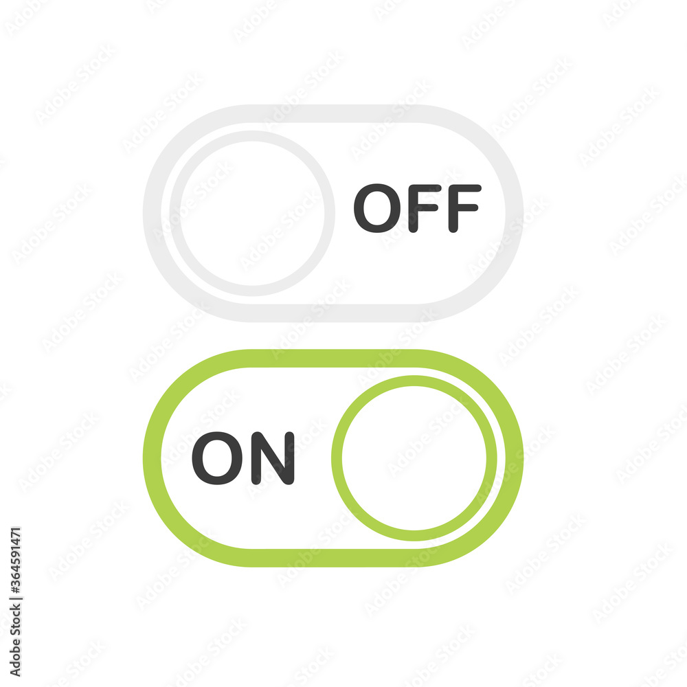 Poster on and off toggle switch buttons. modern flat style. vector