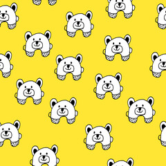 Seamless bright pattern with bears on a yellow background. Suitable for textiles, backgrounds. Children's ornament