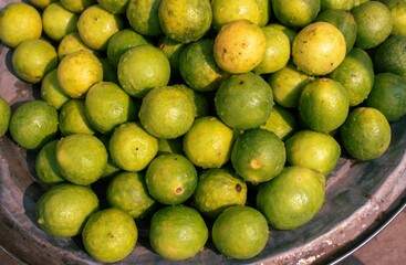 Stack of Lemon Fruit in an Indian Vegetable Market for Selling