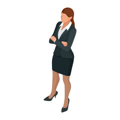 Isometric business woman isolated on write. Creating an office worker character, cartoon people. Business people.
