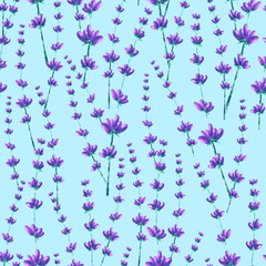 seamless pattern with lavender flowers on light blue background