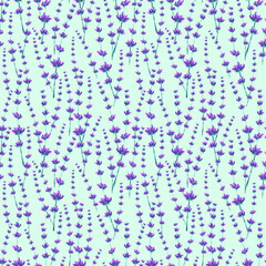 seamless pattern with lavender flowers on mint background