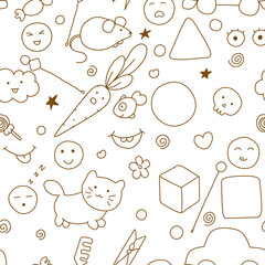 Seamless kawaii child pattern with speech therapy tools with cute doodles.