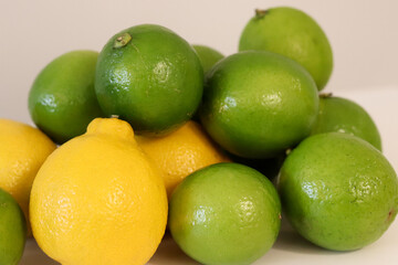 Beautiful lemons arranged on a table. A fruit rich in vitamin c.