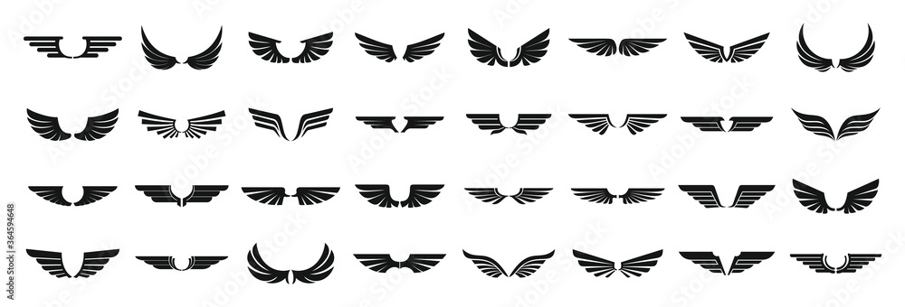Poster wings icons set. simple set of wings vector icons for web design on white background