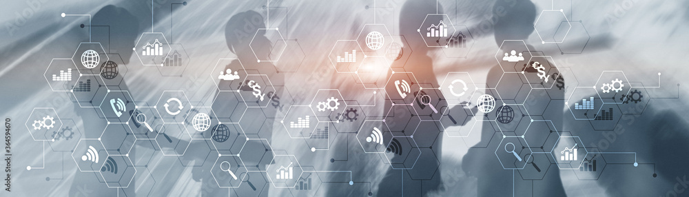 Poster ict - information and telecommunication technology and iot - internet of things concepts.