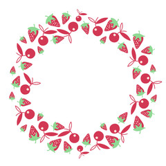 Vector isolated ornamental garland of cherries and strawberries