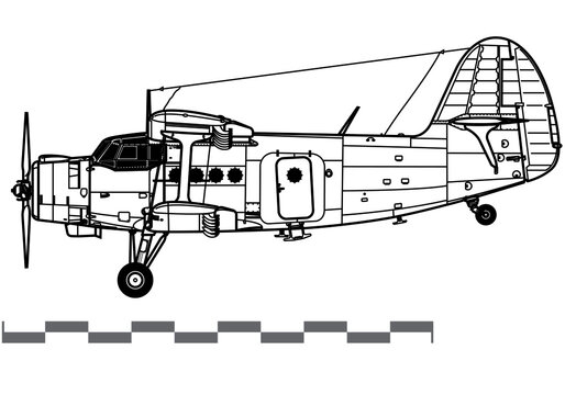 recommend clip art: Antonov An-2 Colt. Vector drawing of military transport and utility aircraft. Side view. Image for illustration and infographics.