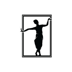Vector silhouette of girl dancing on the moon logo design