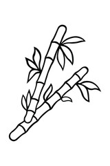 Single bamboo stalks with leaves in ink Isolated on white background. Hand drawn vector decorative element in doodle style for decoration, postcard, flyer, banner, stickers or website