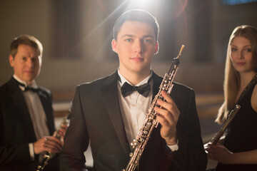 Portrait of confident classical musicians