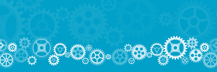 Abstract wide gears background. Mechanism with integrated gears for business presentations or information banner. Hi-tech digital technology and engineering.