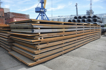 storage of steel plates at sea port cargo terminal