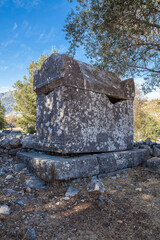 sarcophagus ruins in ancient sidyma city, Sidyma Ruins, Fethiye, Mugla, Turkey.