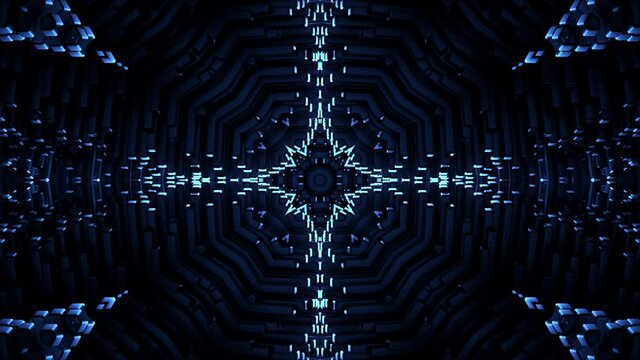 Abstract background blue metal cavern kaleidoscope loop