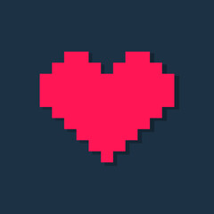 Pixel heart or pixelated heart flat red icon for apps and games.