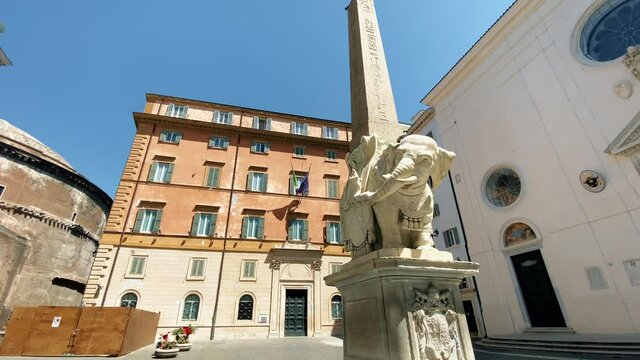 Elephant and Obelisk statue in Rome. The elephant statue with an Egyptian obelisk on his back created by Gian Lorenzo Bernini in Piazza della Minerva in Rome