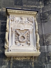 The bas-relief on the wall of the cathedral in Vienna in Austria.