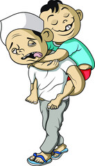 A father carrying his child.