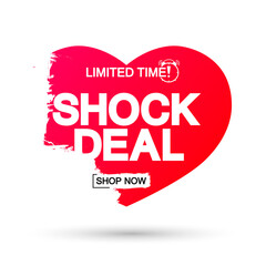 Shock Deal, sale banner design template, discount tag, grunge brush, vector illustration