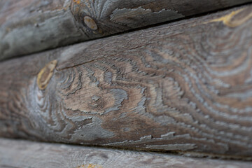 Log cabin wall close-up, wood texture, background
