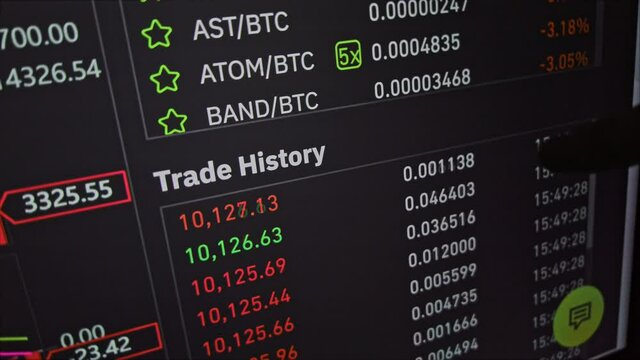 Bitcoin and crypto trading time lapse ticker screen.  Stock trading and monetary business investment.