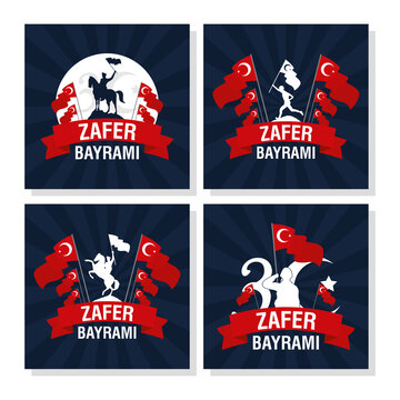 zafer bayrami celebration card with set icons
