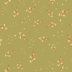 Branches with falling leaves seamless vector pattern. Nature themed surface print design for fabrics, stationery, scrapbook paper, packaging, gift wrap and textiles.
