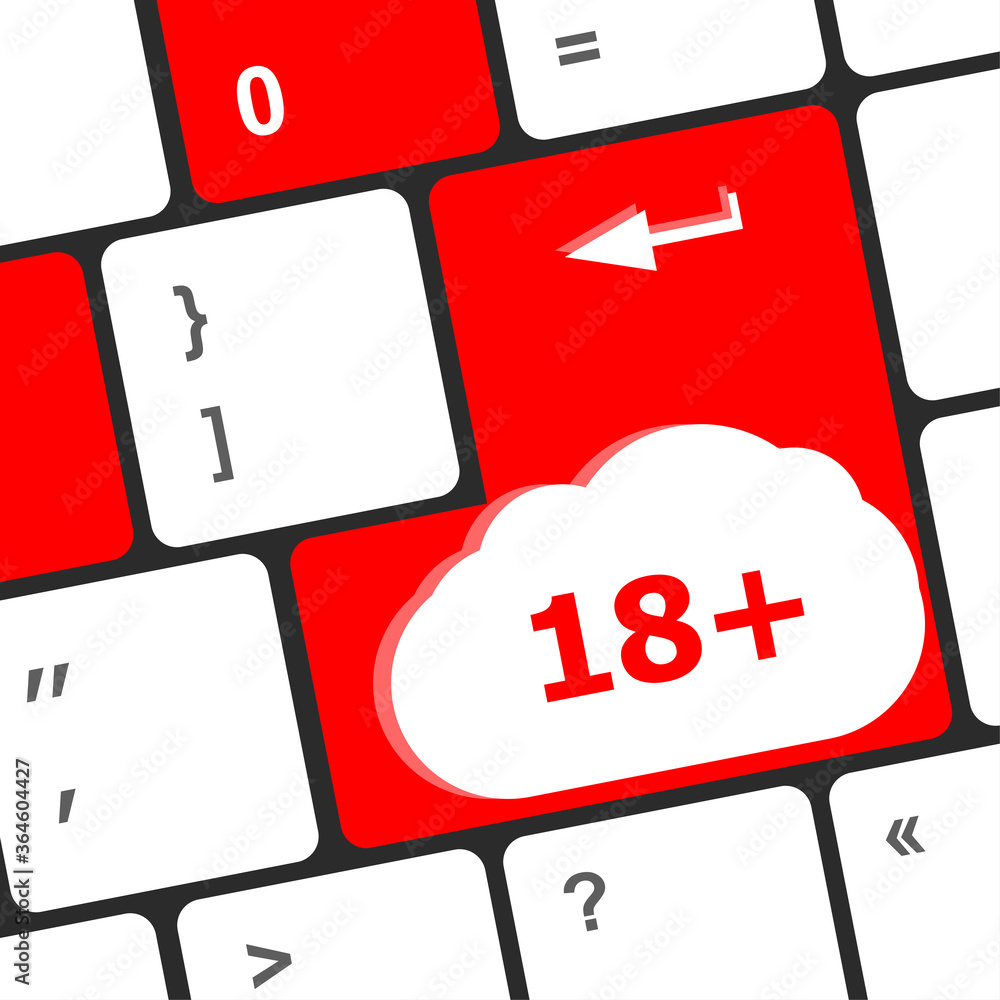 Poster 18 plus button on computer keyboard keys