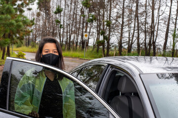 woman with protective mask outdoors