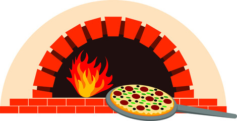 Pizza oven and pizza vector illustration
