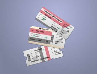 Modern design of Syria airline, bus and train travel boarding pass. Three tickets of Syria painted in flag color. Vector illustration isolated