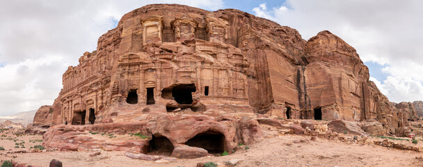 Royal Tombs Panorama, Petra, Wadi Musa, Jordan - obrazy, fototapety, plakaty