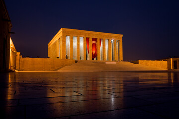 Anitkabir, Mausoleum of Mustafa Kemal Ataturk (founder and first President of Turkish Republic), with Turkish flag in Ankara, Turkey