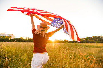 Beautiful Young Woman with USA Flag