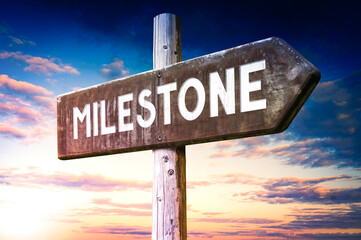 Milestone - wooden signpost, roadsign with one arrow