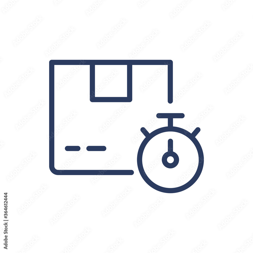 Poster fast delivery thin line icon. time, box, service isolated outline sign. shipment and carriage concep