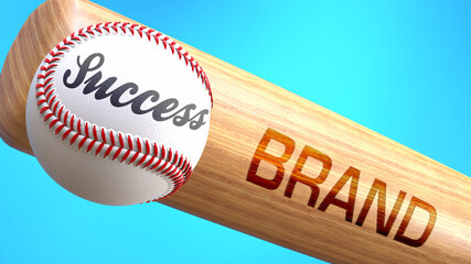 Success in life depends on brand - pictured as word brand on a bat, to show that brand is crucial for successful business or life., 3d illustration