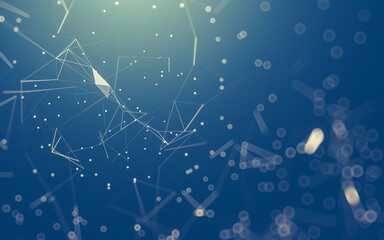 Abstract background. Molecules technology with polygonal shapes, connecting dots and lines. Connection structure. Big data visualization.