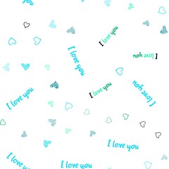 Light Blue, Green vector seamless layout with sweet hearts. Hearts on blurred abstract background with colorful gradient. Beautiful design for your business advert of anniversary.