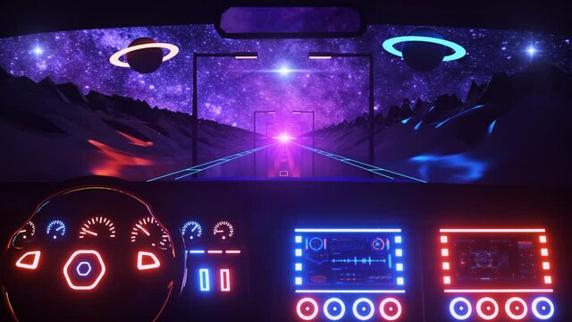 3D Retro Synthwave Car Interior View VJ Loop Motion Background