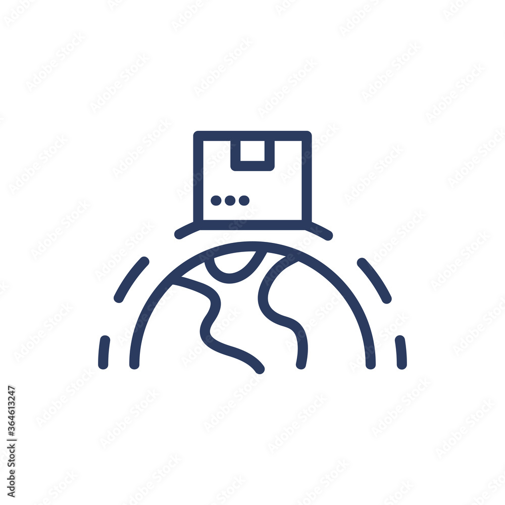 Poster worldwide box delivery thin line icon. globe, export, package isolated outline sign. warehouse and s