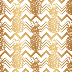 Wallpaper murals Pineapple Gold pineapple seamless pattern. Summer background. Golden foil. Tropical glitter print. Wallpaper with ananas. Fun fruit texture. Exotic graphic design pineapple. Hipster hand drawn prints. Vector 